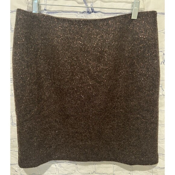 J. Jill brown wool sparkle metallic sequined above knee skit NWT Size 10 - Picture 1 of 7
